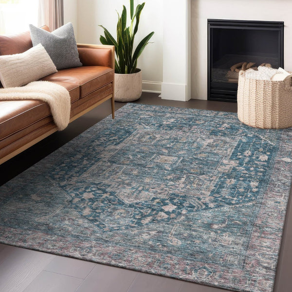 HomeRoots 5' Blue Medallion Washable Area Rug - Durable Indoor/Outdoor Design for High-Traffic Spaces 10' X 14' 608003