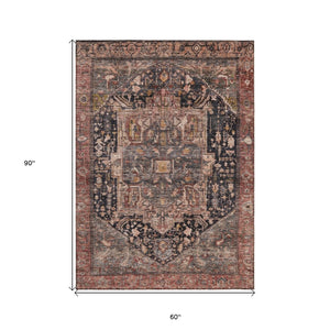 HomeRoots 5' Charcoal Medallion Indoor Outdoor Area Rug - Stylish, Durable, and Washable for Any Space! 5' X 8' 608005