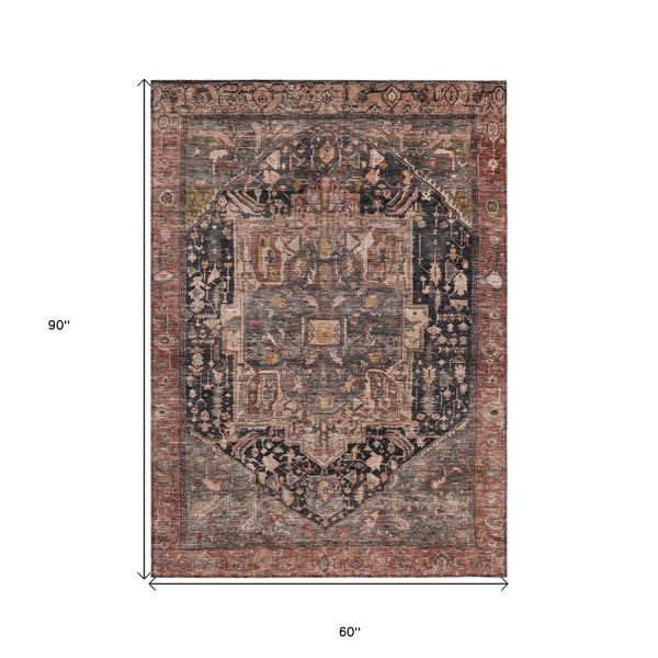 HomeRoots 5' Charcoal Medallion Indoor Outdoor Area Rug - Stylish, Durable, and Washable for Any Space! 5' X 8' 608005