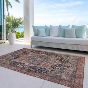 HomeRoots 5' Charcoal Medallion Indoor Outdoor Area Rug - Stylish, Durable, and Washable for Any Space! 5' X 8' 608005