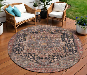 HomeRoots 5' Charcoal Medallion Indoor Outdoor Area Rug - Stylish, Durable, and Washable for Any Space! 8' Round 608006