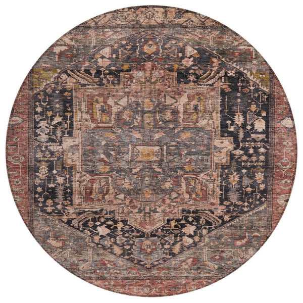 HomeRoots 5' Charcoal Medallion Indoor Outdoor Area Rug - Stylish, Durable, and Washable for Any Space! 8' Round 608006