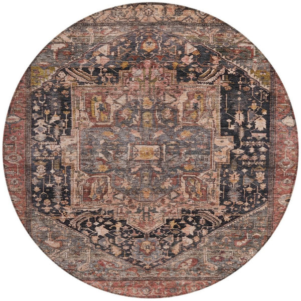HomeRoots 5' Charcoal Medallion Indoor Outdoor Area Rug - Stylish, Durable, and Washable for Any Space! 8' Round 608006