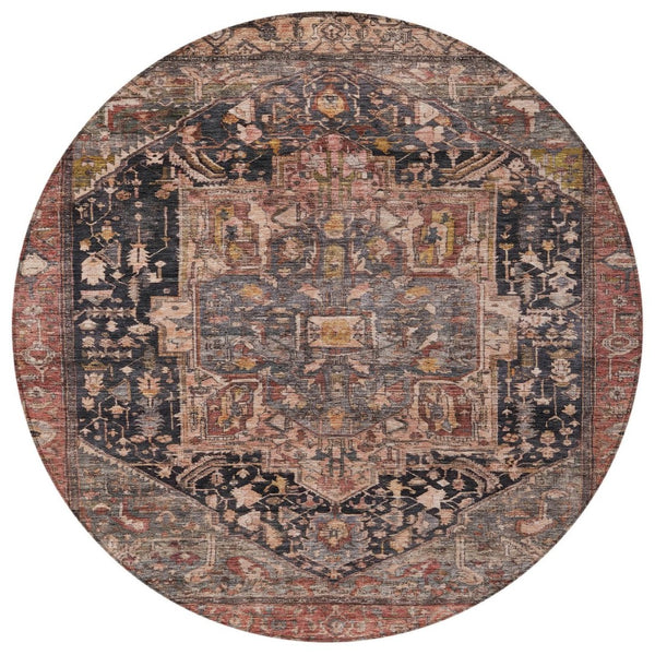 HomeRoots 5' Charcoal Medallion Indoor Outdoor Area Rug - Stylish, Durable, and Washable for Any Space! 8' Round 608006
