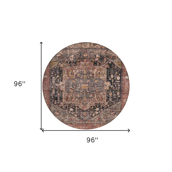 HomeRoots 5' Charcoal Medallion Indoor Outdoor Area Rug - Stylish, Durable, and Washable for Any Space! 8' Round 608006