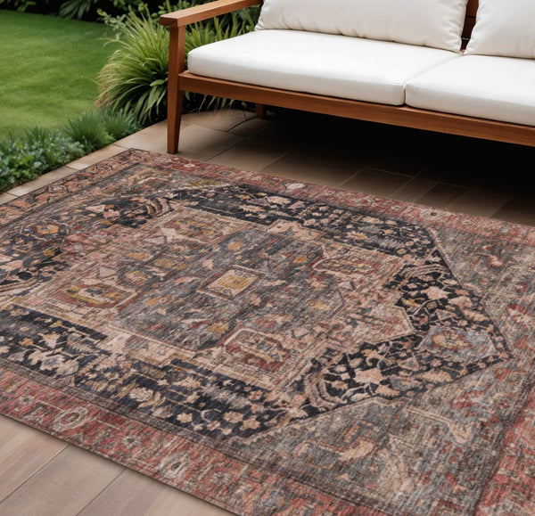 HomeRoots 5' Charcoal Medallion Indoor Outdoor Area Rug - Stylish, Durable, and Washable for Any Space! 10' X 14' 608009