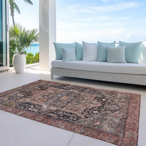 HomeRoots 5' Charcoal Medallion Indoor Outdoor Area Rug - Stylish, Durable, and Washable for Any Space! 10' X 14' 608009