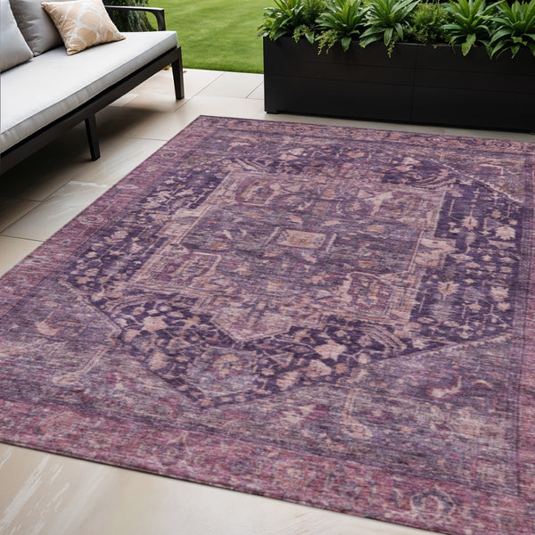HomeRoots 5' Eggplant Medallion Indoor Outdoor Area Rug – Durable, Stylish, and Easy-Care for Any Space 5' X 8' 608011