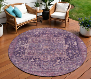 HomeRoots 5' Eggplant Medallion Indoor Outdoor Area Rug – Durable, Stylish, and Easy-Care for Any Space 8' Round 608012