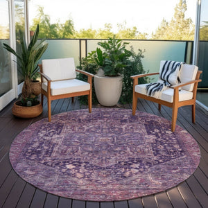 HomeRoots 5' Eggplant Medallion Indoor Outdoor Area Rug – Durable, Stylish, and Easy-Care for Any Space 8' Round 608012