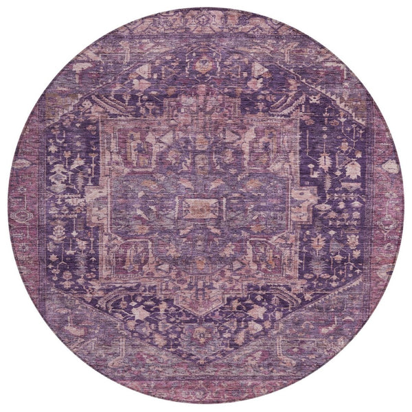 HomeRoots 5' Eggplant Medallion Indoor Outdoor Area Rug – Durable, Stylish, and Easy-Care for Any Space 8' Round 608012