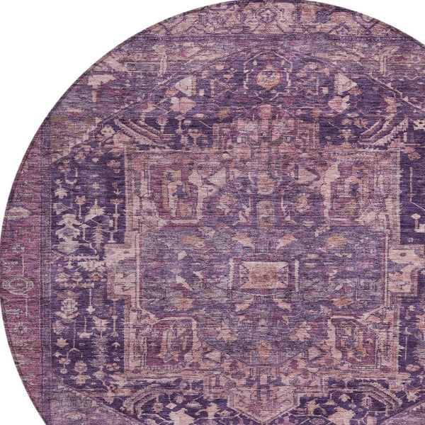 HomeRoots 5' Eggplant Medallion Indoor Outdoor Area Rug – Durable, Stylish, and Easy-Care for Any Space 8' Round 608012