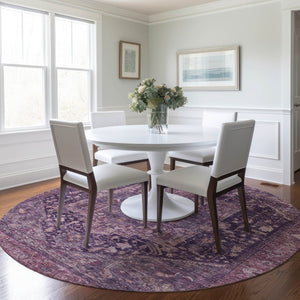 HomeRoots 5' Eggplant Medallion Indoor Outdoor Area Rug – Durable, Stylish, and Easy-Care for Any Space 8' Round 608012
