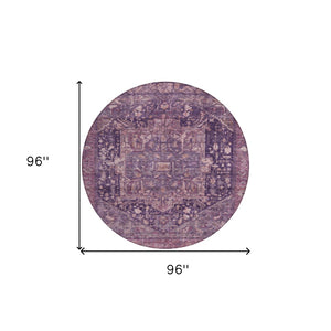 HomeRoots 5' Eggplant Medallion Indoor Outdoor Area Rug – Durable, Stylish, and Easy-Care for Any Space 8' Round 608012