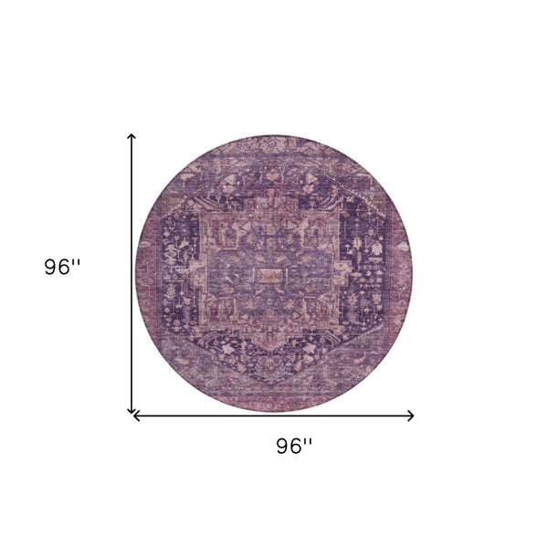 HomeRoots 5' Eggplant Medallion Indoor Outdoor Area Rug – Durable, Stylish, and Easy-Care for Any Space 8' Round 608012