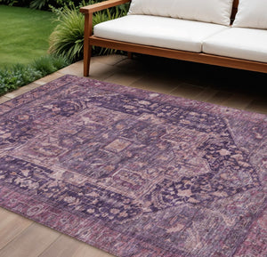 HomeRoots 5' Eggplant Medallion Indoor Outdoor Area Rug – Durable, Stylish, and Easy-Care for Any Space 9' X 12' 608014