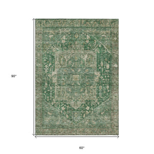 HomeRoots 5' Emerald Medallion Washable Area Rug - Durable, Stylish Design for Indoor & Outdoor Spaces 5' X 8' 608017