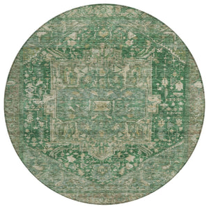 HomeRoots 5' Emerald Medallion Washable Area Rug - Durable, Stylish Design for Indoor & Outdoor Spaces 8' Round 608018
