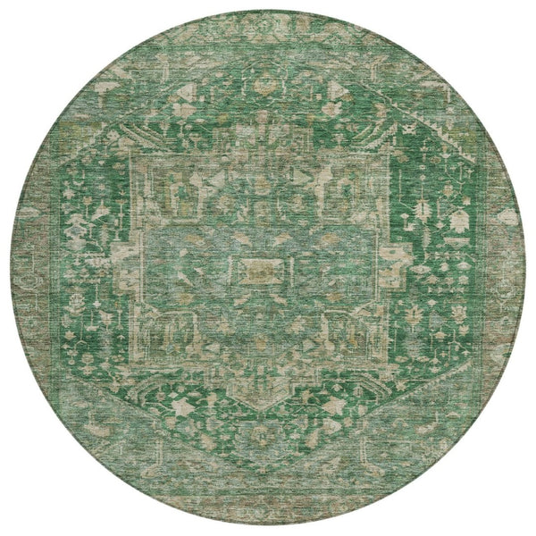 HomeRoots 5' Emerald Medallion Washable Area Rug - Durable, Stylish Design for Indoor & Outdoor Spaces 8' Round 608018