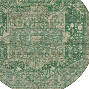 HomeRoots 5' Emerald Medallion Washable Area Rug - Durable, Stylish Design for Indoor & Outdoor Spaces 8' Round 608018