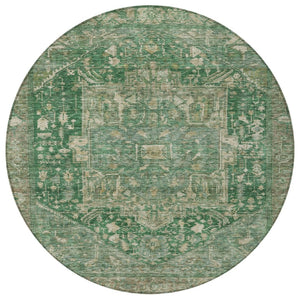 HomeRoots 5' Emerald Medallion Washable Area Rug - Durable, Stylish Design for Indoor & Outdoor Spaces 8' Round 608018