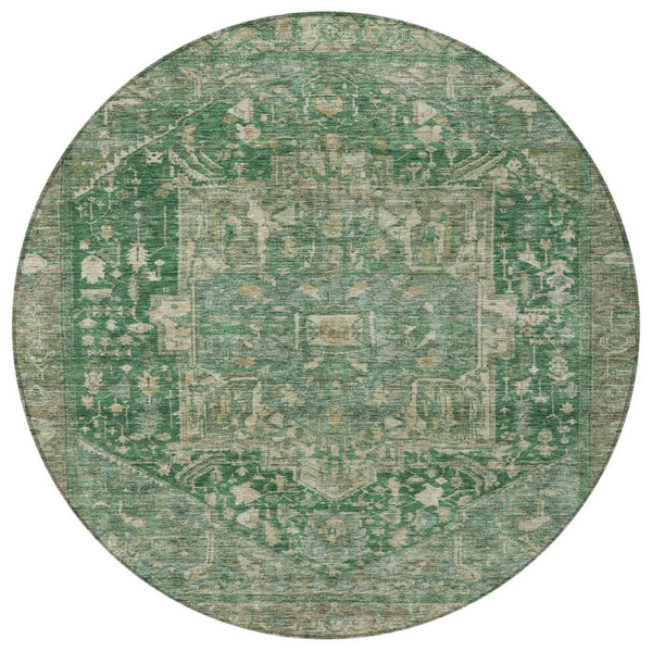 HomeRoots 5' Emerald Medallion Washable Area Rug - Durable, Stylish Design for Indoor & Outdoor Spaces 8' Round 608018