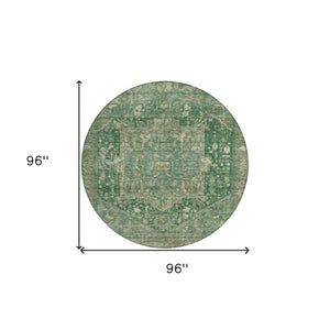 HomeRoots 5' Emerald Medallion Washable Area Rug - Durable, Stylish Design for Indoor & Outdoor Spaces 8' Round 608018