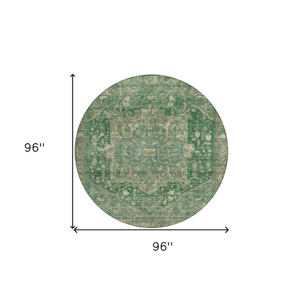 HomeRoots 5' Emerald Medallion Washable Area Rug - Durable, Stylish Design for Indoor & Outdoor Spaces 8' Round 608018