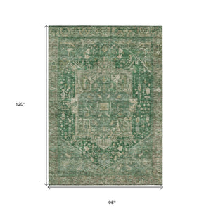 HomeRoots 5' Emerald Medallion Washable Area Rug - Durable, Stylish Design for Indoor & Outdoor Spaces 8' X 10' 608019