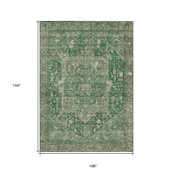 HomeRoots 5' Emerald Medallion Washable Area Rug - Durable, Stylish Design for Indoor & Outdoor Spaces 9' X 12' 608020