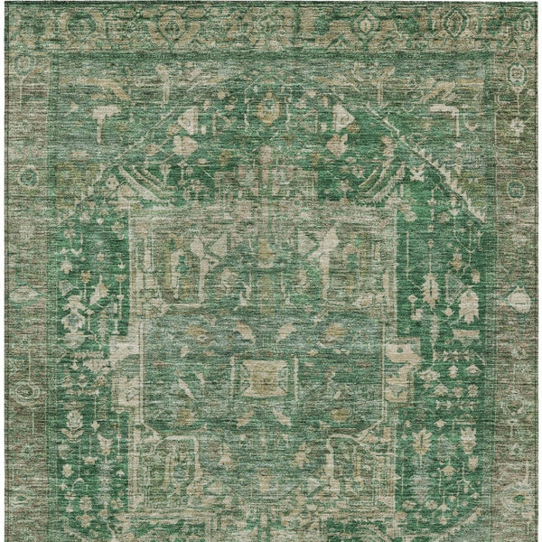 HomeRoots 5' Emerald Medallion Washable Area Rug - Durable, Stylish Design for Indoor & Outdoor Spaces 9' X 12' 608020