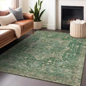HomeRoots 5' Emerald Medallion Washable Area Rug - Durable, Stylish Design for Indoor & Outdoor Spaces 10' X 14' 608021