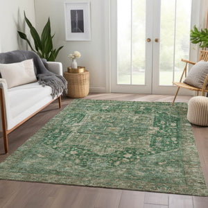 HomeRoots 5' Emerald Medallion Washable Area Rug - Durable, Stylish Design for Indoor & Outdoor Spaces 10' X 14' 608021