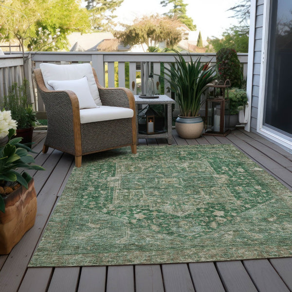 HomeRoots 5' Emerald Medallion Washable Area Rug - Durable, Stylish Design for Indoor & Outdoor Spaces 10' X 14' 608021