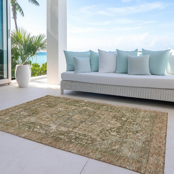 HomeRoots 5' Durable Fern Green Medallion Area Rug - Stylish, Washable Design for Indoor & Outdoor Spaces 5' X 8' 608023
