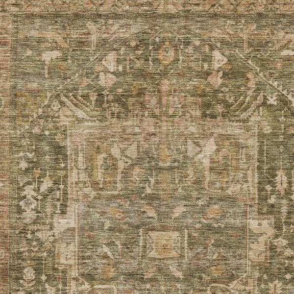 HomeRoots 5' Durable Fern Green Medallion Area Rug - Stylish, Washable Design for Indoor & Outdoor Spaces 5' X 8' 608023