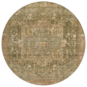 HomeRoots 5' Durable Fern Green Medallion Area Rug - Stylish, Washable Design for Indoor & Outdoor Spaces 8' Round 608024
