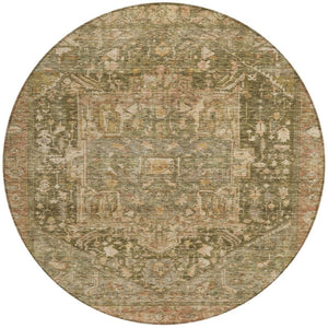 HomeRoots 5' Durable Fern Green Medallion Area Rug - Stylish, Washable Design for Indoor & Outdoor Spaces 8' Round 608024