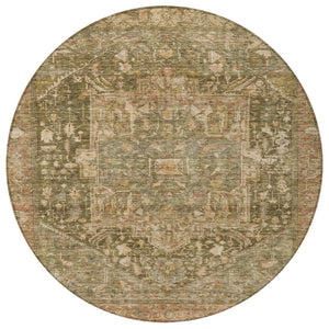 HomeRoots 5' Durable Fern Green Medallion Area Rug - Stylish, Washable Design for Indoor & Outdoor Spaces 8' Round 608024