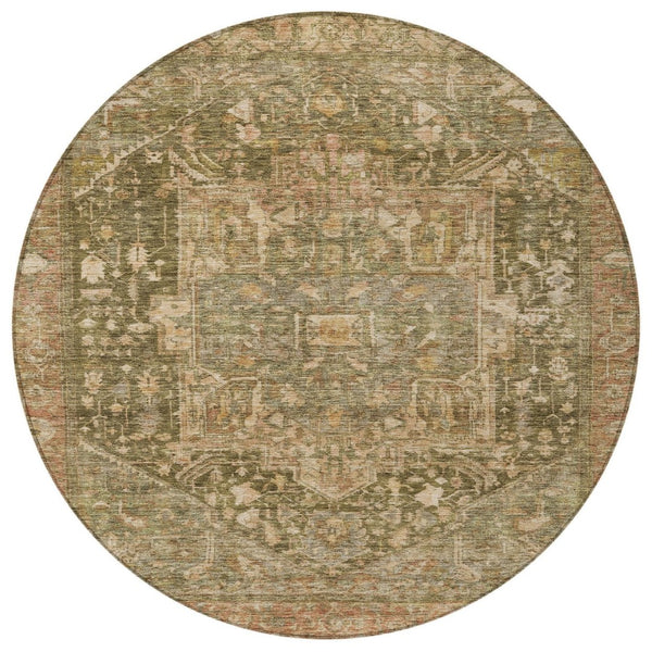 HomeRoots 5' Durable Fern Green Medallion Area Rug - Stylish, Washable Design for Indoor & Outdoor Spaces 8' Round 608024