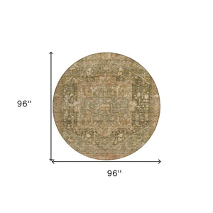 HomeRoots 5' Durable Fern Green Medallion Area Rug - Stylish, Washable Design for Indoor & Outdoor Spaces 8' Round 608024