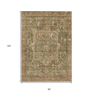 HomeRoots 5' Durable Fern Green Medallion Area Rug - Stylish, Washable Design for Indoor & Outdoor Spaces 8' X 10' 608025