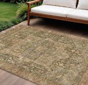 HomeRoots 5' Durable Fern Green Medallion Area Rug - Stylish, Washable Design for Indoor & Outdoor Spaces 8' X 10' 608025