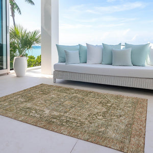HomeRoots 5' Durable Fern Green Medallion Area Rug - Stylish, Washable Design for Indoor & Outdoor Spaces 8' X 10' 608025