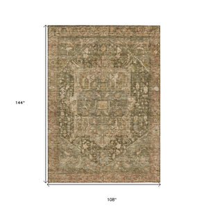 HomeRoots 5' Durable Fern Green Medallion Area Rug - Stylish, Washable Design for Indoor & Outdoor Spaces 9' X 12' 608026
