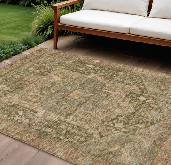 HomeRoots 5' Durable Fern Green Medallion Area Rug - Stylish, Washable Design for Indoor & Outdoor Spaces 9' X 12' 608026