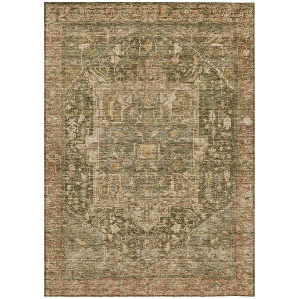 HomeRoots 5' Durable Fern Green Medallion Area Rug - Stylish, Washable Design for Indoor & Outdoor Spaces 9' X 12' 608026