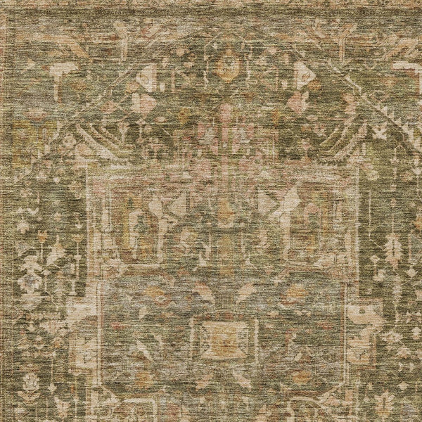 HomeRoots 5' Durable Fern Green Medallion Area Rug - Stylish, Washable Design for Indoor & Outdoor Spaces 9' X 12' 608026