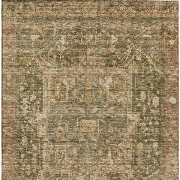 HomeRoots 5' Durable Fern Green Medallion Area Rug - Stylish, Washable Design for Indoor & Outdoor Spaces 10' X 14' 608027