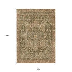 HomeRoots 5' Durable Fern Green Medallion Area Rug - Stylish, Washable Design for Indoor & Outdoor Spaces 10' X 14' 608027